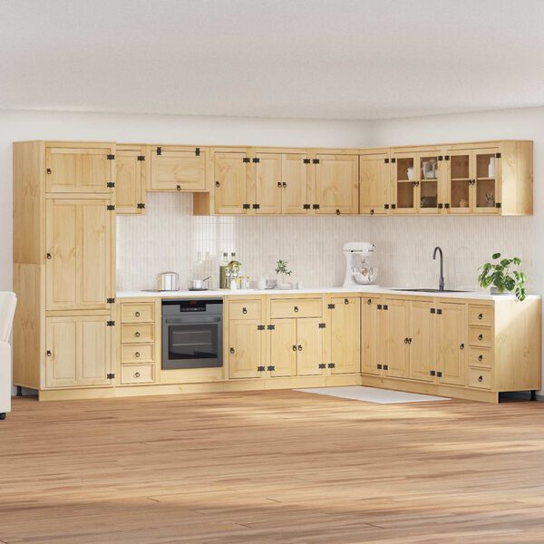 vidaXL Cabinet fi&oacute;kkal polcokkal SKI 14 pcs M&eacute;zes Barna T&ouml;m&ouml;r fenyőfa