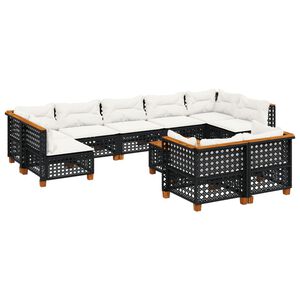 vidaXL 10 r&eacute;szes fekete polyrattan kerti &uuml;lőgarnit&uacute;ra p&aacute;rn&aacute;kkal