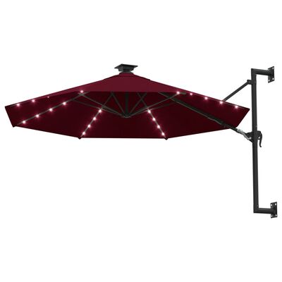 vidaXL burgundi vörös fali napernyő LED-ekkel és fémrúddal 300 cm