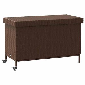 vidaXL barna polyrattan kerti t&aacute;rol&oacute;l&aacute;da kerekekkel 110x55x73 cm