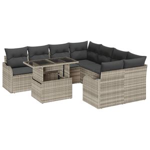 vidaXL Kerti Kanap&eacute; Szett p&aacute;rn&aacute;val 9 pcs Vil&aacute;gossz&uuml;rke Polyrattan