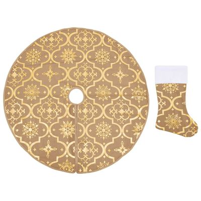 vidaXL fényűző sárga szövet karácsonyfatalp-takaró zoknival 122 cm