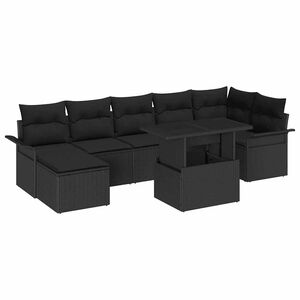 vidaXL Kerti Kanap&eacute; Szett p&aacute;rn&aacute;val t&aacute;rol&oacute;val 8 pcs Fekete Poli rattan