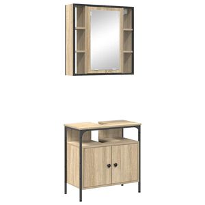 vidaXL F&uuml;rdőszoba b&uacute;tor szett polcokkal t&aacute;rol&oacute;val 2 pcs Barna Faanyag
