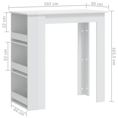 vidaXL magasfényű fehér bárasztal tárolópolccal 102 x 50 x 103,5 cm