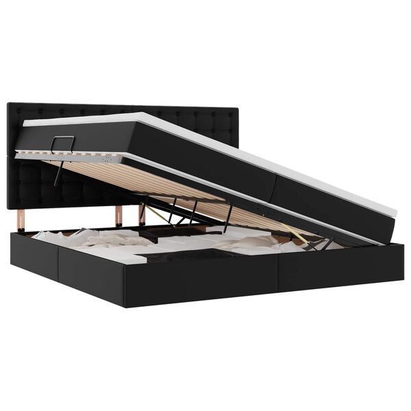 vidaXL &Aacute;gy t&aacute;rol&oacute;val &eacute;s LED l&aacute;mp&aacute;val leddel Fekete 200 x 200 cm Műbőr