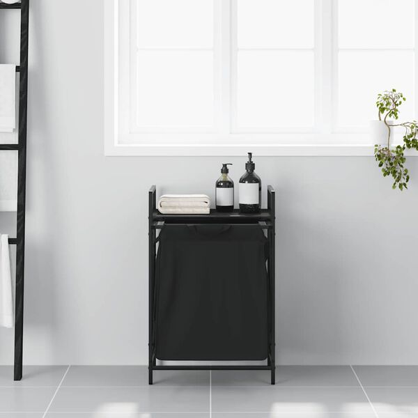 vidaXL fekete t&ouml;lgyfa mosodai kos&aacute;r 1 rekeszes polccal