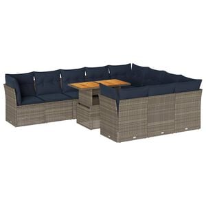 vidaXL 11 r&eacute;szes sz&uuml;rke polyrattan kerti &uuml;lőgarnit&uacute;ra p&aacute;rn&aacute;kkal