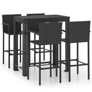 vidaXL 5 r&eacute;szes fekete polyrattan k&uuml;lt&eacute;ri b&aacute;rszett kart&aacute;masszal