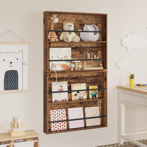 vidaXL Magazin &aacute;llv&aacute;ny polcokkal 2 pcs &Ouml;reg fa 80 x 12 x 70 cm Faanyag