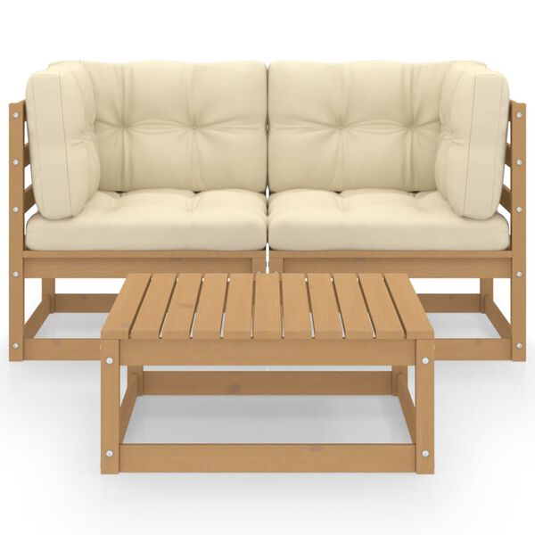 vidaXL 3 r&eacute;szes t&ouml;m&ouml;r fenyőfa kerti &uuml;lőgarnit&uacute;ra p&aacute;rn&aacute;val