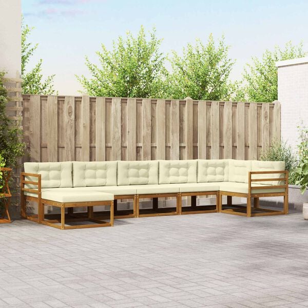 vidaXL K&uuml;lt&eacute;ri kanap&eacute; szett p&aacute;rn&aacute;val 7 pcs Term&eacute;szetes &eacute;s kr&eacute;msz&iacute;nű