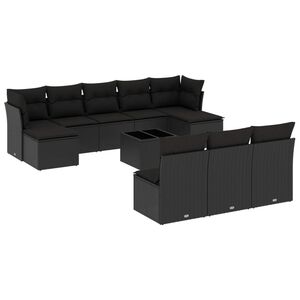 vidaXL 11 r&eacute;szes fekete polyrattan kerti &uuml;lőgarnit&uacute;ra p&aacute;rn&aacute;kkal