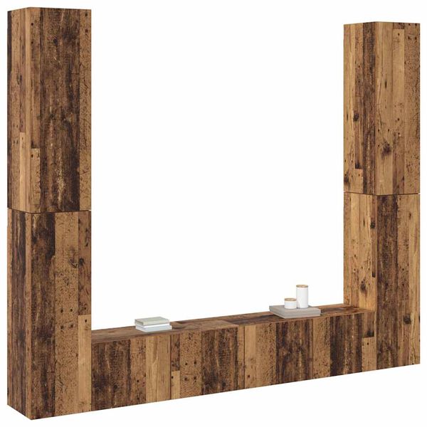 vidaXL falra szerelhető TV szekr&eacute;nyek 6 db r&eacute;gi fa fűr&eacute;szelt fa