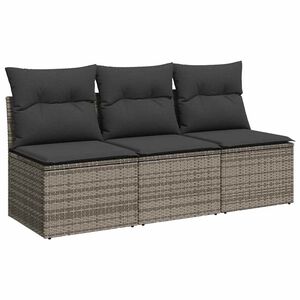 vidaXL 3 szem&eacute;lyes sz&uuml;rke polyrattan kerti kanap&eacute; p&aacute;rn&aacute;val