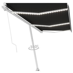 vidaXL K&eacute;zi napellenző napelemes LED-del 6 x 3 m Antracitsz&uuml;rke
