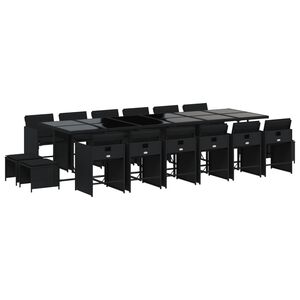 vidaXL 17 r&eacute;szes fekete polyrattan kerti &eacute;tkezőgarnit&uacute;ra p&aacute;rn&aacute;kkal