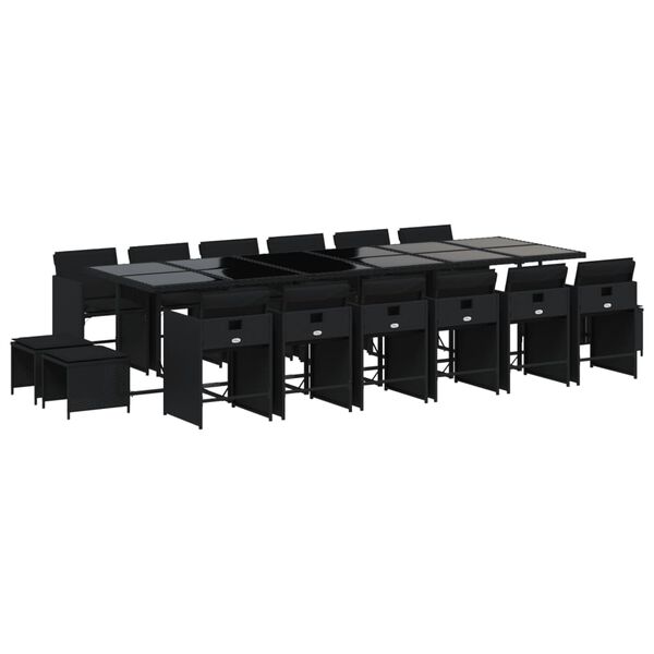 vidaXL 17 r&eacute;szes fekete polyrattan kerti &eacute;tkezőgarnit&uacute;ra p&aacute;rn&aacute;kkal