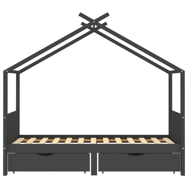 vidaXL fiókos sötétszürke tömör fenyőfa gyerekágykeret 90 x 200 cm