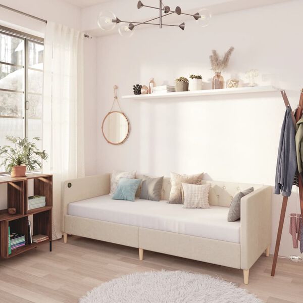 vidaXL kr&eacute;msz&iacute;nű USB-s sz&ouml;vetbor&iacute;t&aacute;s&uacute; d&iacute;v&aacute;ny matraccal 90 x 200 cm