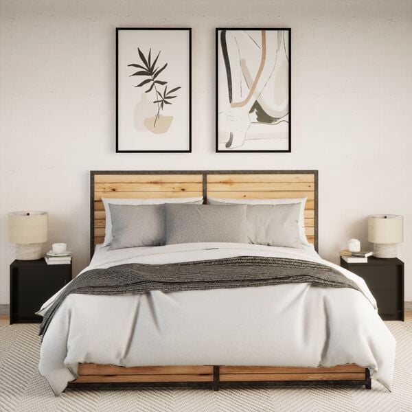 vidaXL 2 db fekete szerelt fa &eacute;jjeliszekr&eacute;ny LED-f&eacute;nyekkel