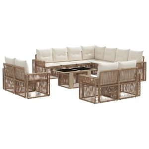 vidaXL Kerti Kanap&eacute; Szett 12 db Beige &eacute;s Kr&eacute;msz&iacute;nű polirattan