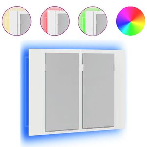 vidaXL feh&eacute;r akril LED-es f&uuml;rdőszobaszekr&eacute;ny t&uuml;k&ouml;rrel 60x12x45 cm