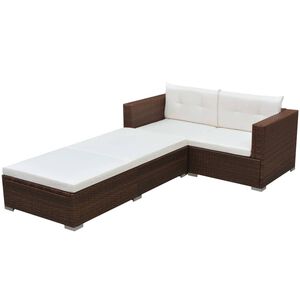 vidaXL 3 r&eacute;szes barna polyrattan kerti &uuml;lőgarnit&uacute;ra p&aacute;rn&aacute;val