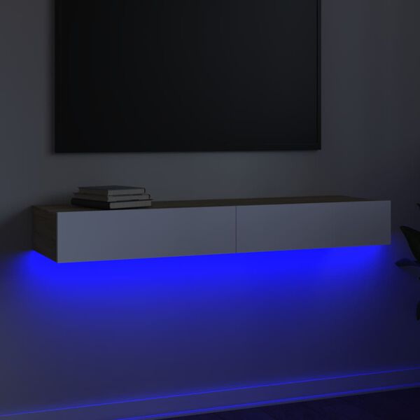 vidaXL feh&eacute;r &eacute;s sonoma sz&iacute;nű TV-szekr&eacute;ny LED-l&aacute;mp&aacute;kkal 120x35x15,5 cm