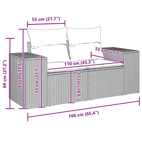 vidaXL Kerti Kanapé Szett párnával 8 pcs Fekete polirattan