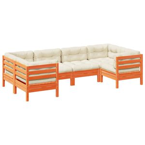 vidaXL 6 részes viaszbarna tömör fenyőfa kerti ülőgarnitúra párnákkal