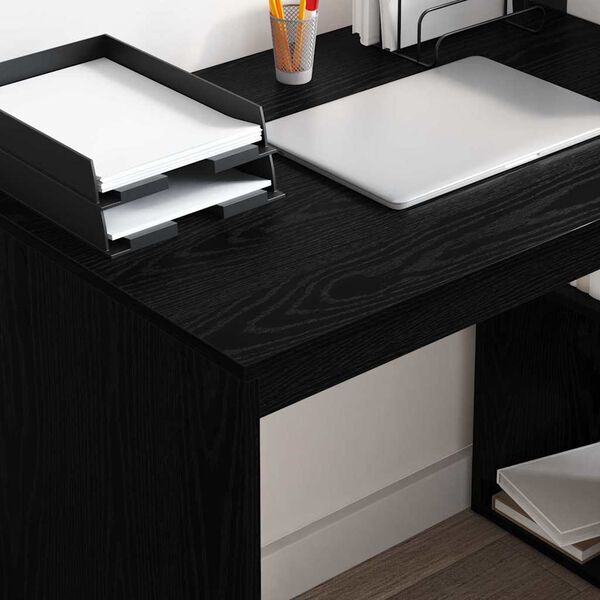 vidaXL Asztal polcokkal Fekete t&ouml;lgy 108 x 55 x 103.5 cm Faanyag