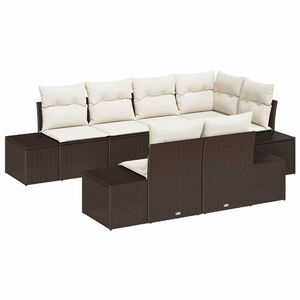 vidaXL Kerti Kanap&eacute; Szett 7 pcs Barna &eacute;s kr&eacute;msz&iacute;nű Poli rattan