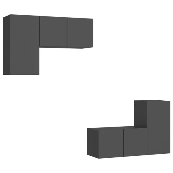 vidaXL 4 r&eacute;szes sz&uuml;rke szerelt fa TV-szekr&eacute;nyszett