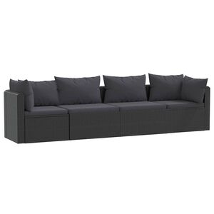 vidaXL 4-r&eacute;szes fekete polyrattan kerti &uuml;lőgarnit&uacute;ra p&aacute;rn&aacute;kkal