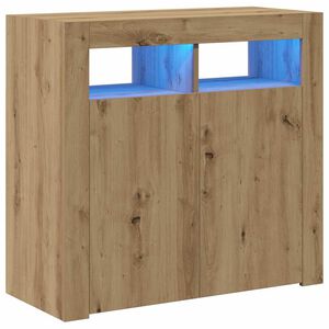 vidaXL k&eacute;zműves t&ouml;lgy szerelt fa t&aacute;lal&oacute;szekr&eacute;ny LED-ekkel 80x35x75 cm