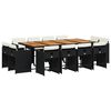 vidaXL 13 r&eacute;szes fekete polyrattan kerti &uuml;lőgarnit&uacute;ra p&aacute;rn&aacute;kkal