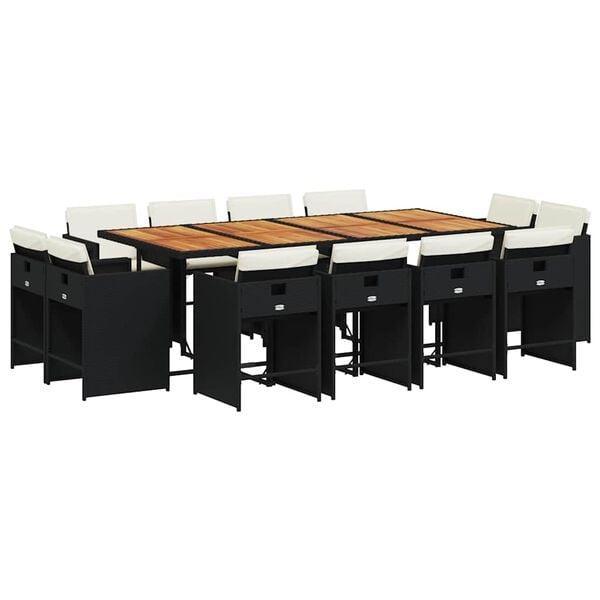 vidaXL 13 r&eacute;szes fekete polyrattan kerti &uuml;lőgarnit&uacute;ra p&aacute;rn&aacute;kkal