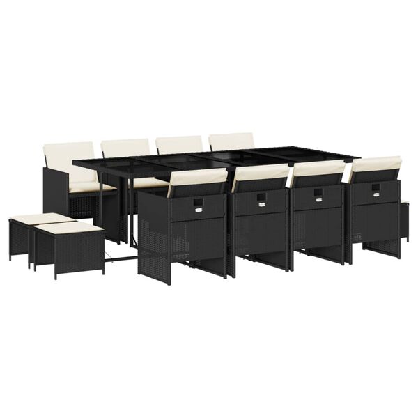 vidaXL 13 részes fekete polyrattan kerti ülőgarnitúra párnákkal