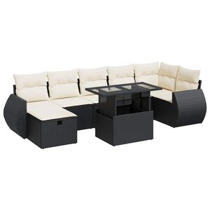 vidaXL 8 r&eacute;szes fekete polyrattan kerti &uuml;lőgarnit&uacute;ra p&aacute;rn&aacute;kkal