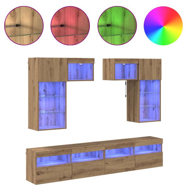 vidaXL TV Fali Egys&eacute;gek LED -es l&aacute;mp&aacute;kkal 6 pcs &Ouml;reg fa Faanyag