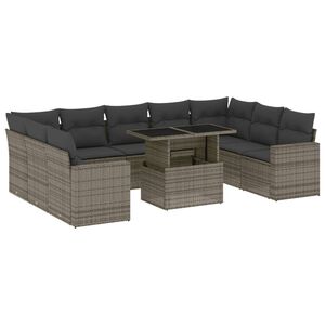 vidaXL 10 r&eacute;szes sz&uuml;rke polyrattan kerti &uuml;lőgarnit&uacute;ra p&aacute;rn&aacute;kkal