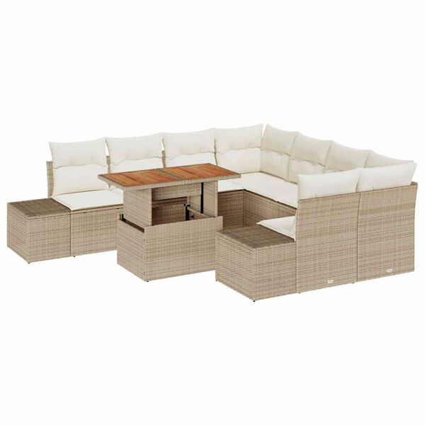 vidaXL Kert &eacute;tkező szett p&aacute;rn&aacute;val 9 pcs Beige &eacute;s kr&eacute;m