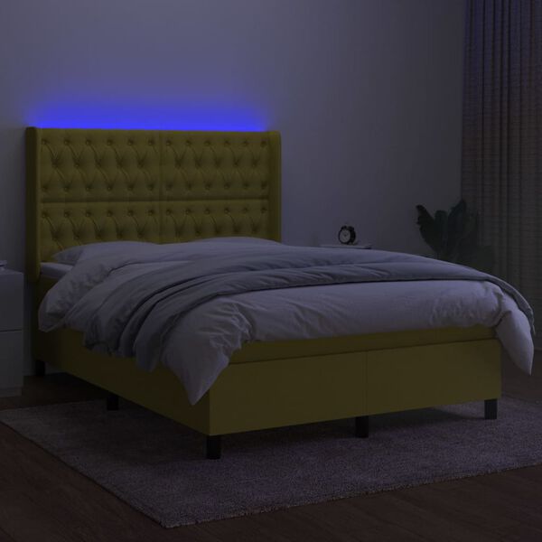 vidaXL z&ouml;ld sz&ouml;vet rug&oacute;s &eacute;s LED-es &aacute;gy matraccal 140x190 cm