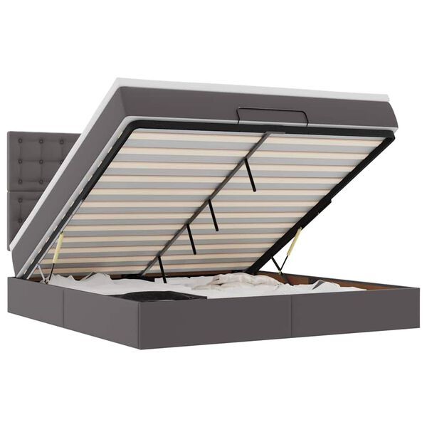 vidaXL Ottomán ágykeret matraccal Szürke 160x200cm műbőrrel