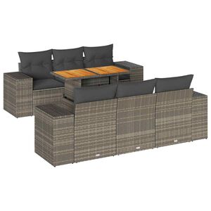 vidaXL 7 r&eacute;szes sz&uuml;rke polyrattan kerti &uuml;lőgarnit&uacute;ra p&aacute;rn&aacute;kkal