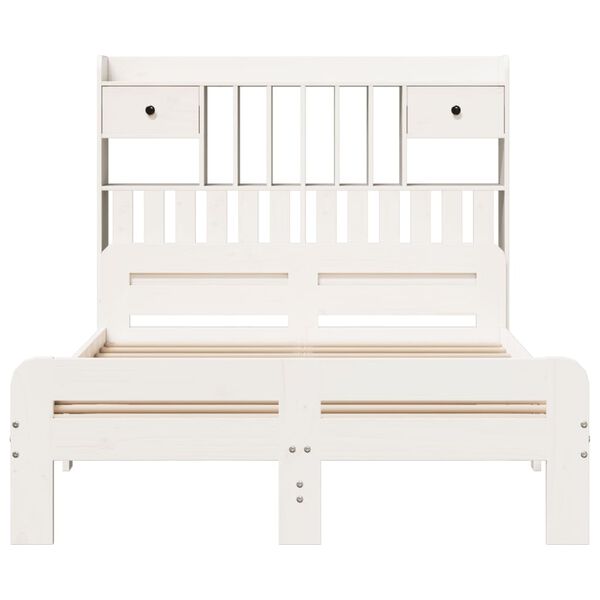 vidaXL fehér tömör fenyőfa könyvespolcos ágy matrac nélkül 135x190 cm