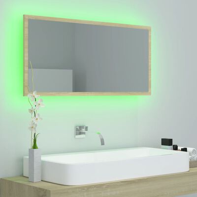 vidaXL sonoma-tölgy LED-es mérnöki fa fürdőszobatükör 90x8,5x37 cm