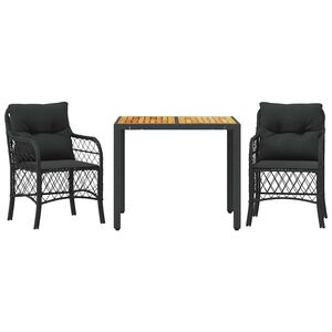 vidaXL 3 r&eacute;szes fekete polyrattan bisztr&oacute;garnit&uacute;ra p&aacute;rn&aacute;val