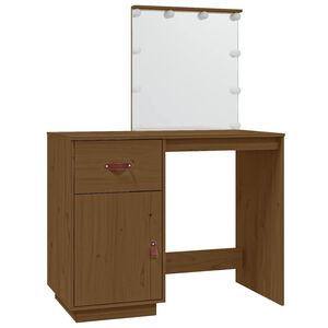 vidaXL m&eacute;zbarna t&ouml;m&ouml;r fenyőfa f&eacute;s&uuml;lk&ouml;dőasztal LED-del 95x50x133,5 cm